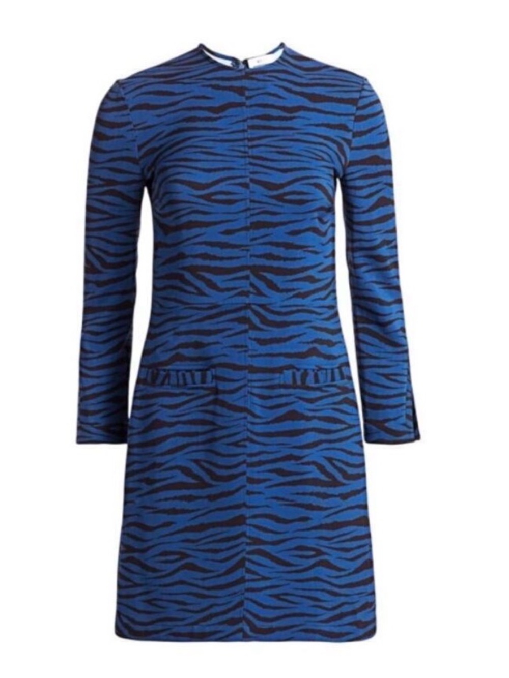 A.L.C. Noelle Blue Black Zebra Print Sheath Dress Sz 4 Long Sleeve Designer $495